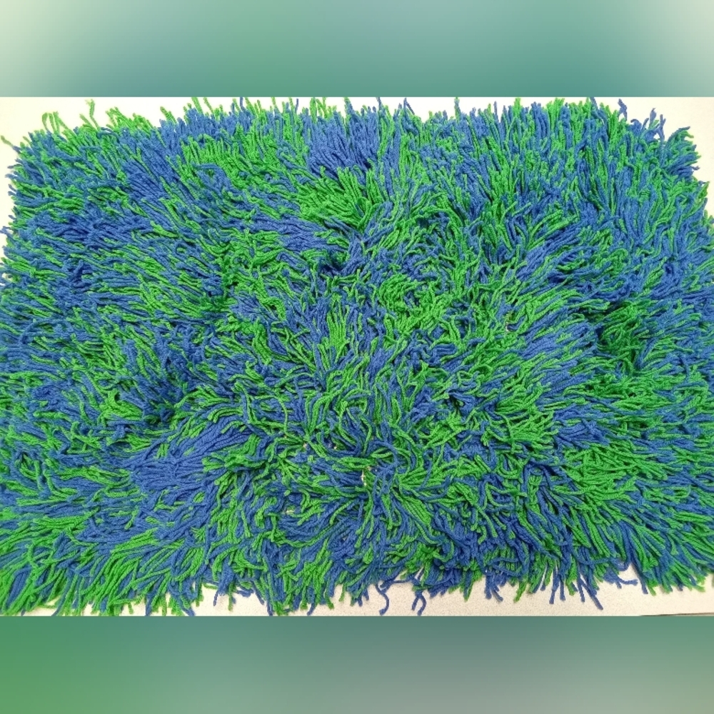 Handmade Blue and Green Shag Rug